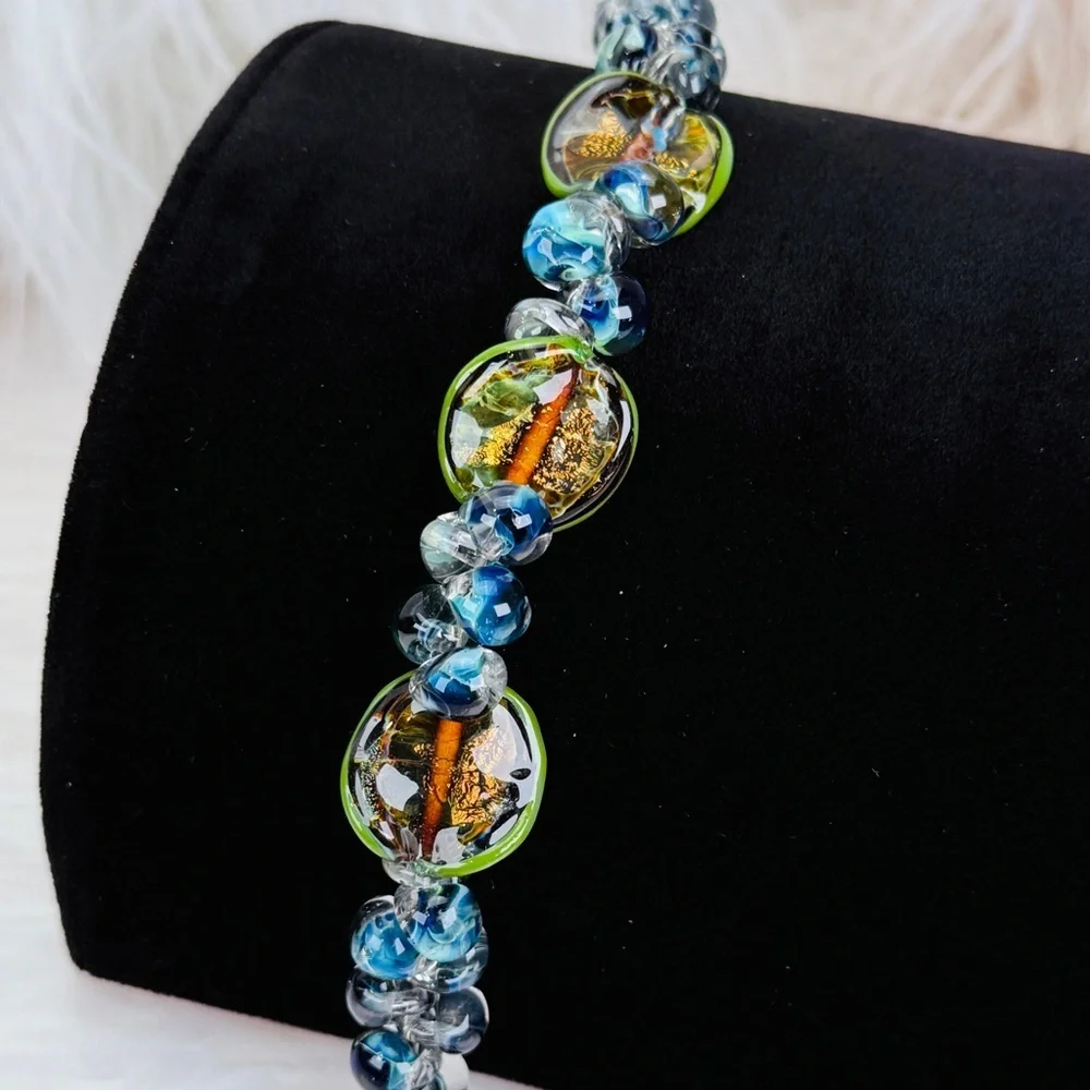 Gorgeous, Bohemian chic colorful, blue green, Earth tone toggle closure bracelet